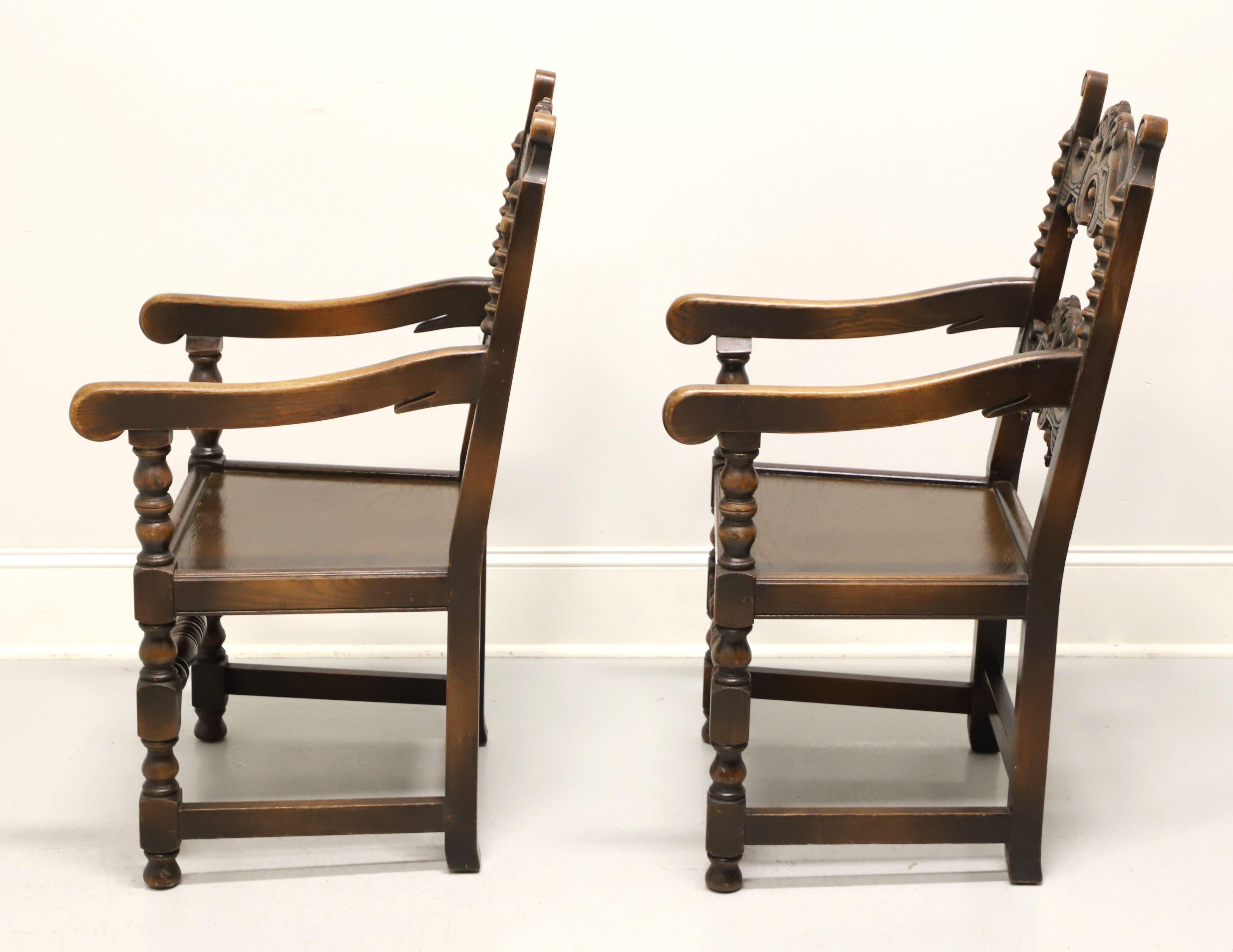 GRAND RAPIDS BOOKCASE & Chair Co Oak Gothic Revival Dining Armchairs - Pair For Sale 1