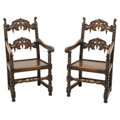 GRAND RAPIDS BOOKCASE & Chair Co Oak Gothic Revival Dining Armchairs - Pair