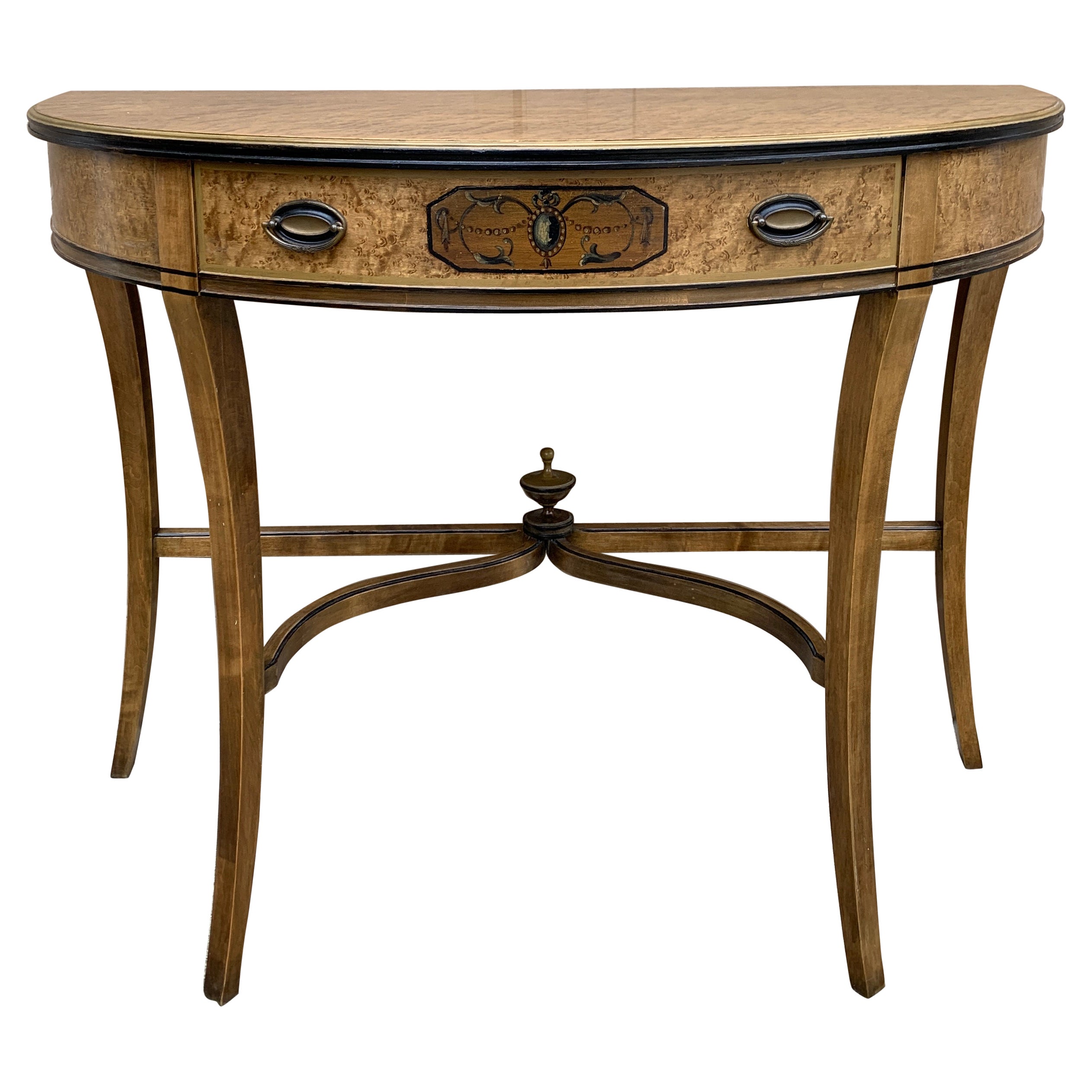Grand Rapids Imperial Furniture Regency Vogelaugenahorn Demilune Konsolentisch im Angebot