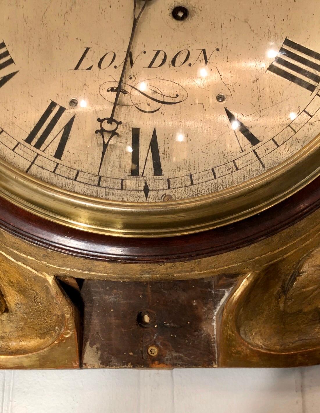 Grand Regency Gilt Wall Mounted Clock by Wm Johnson London For Sale 2