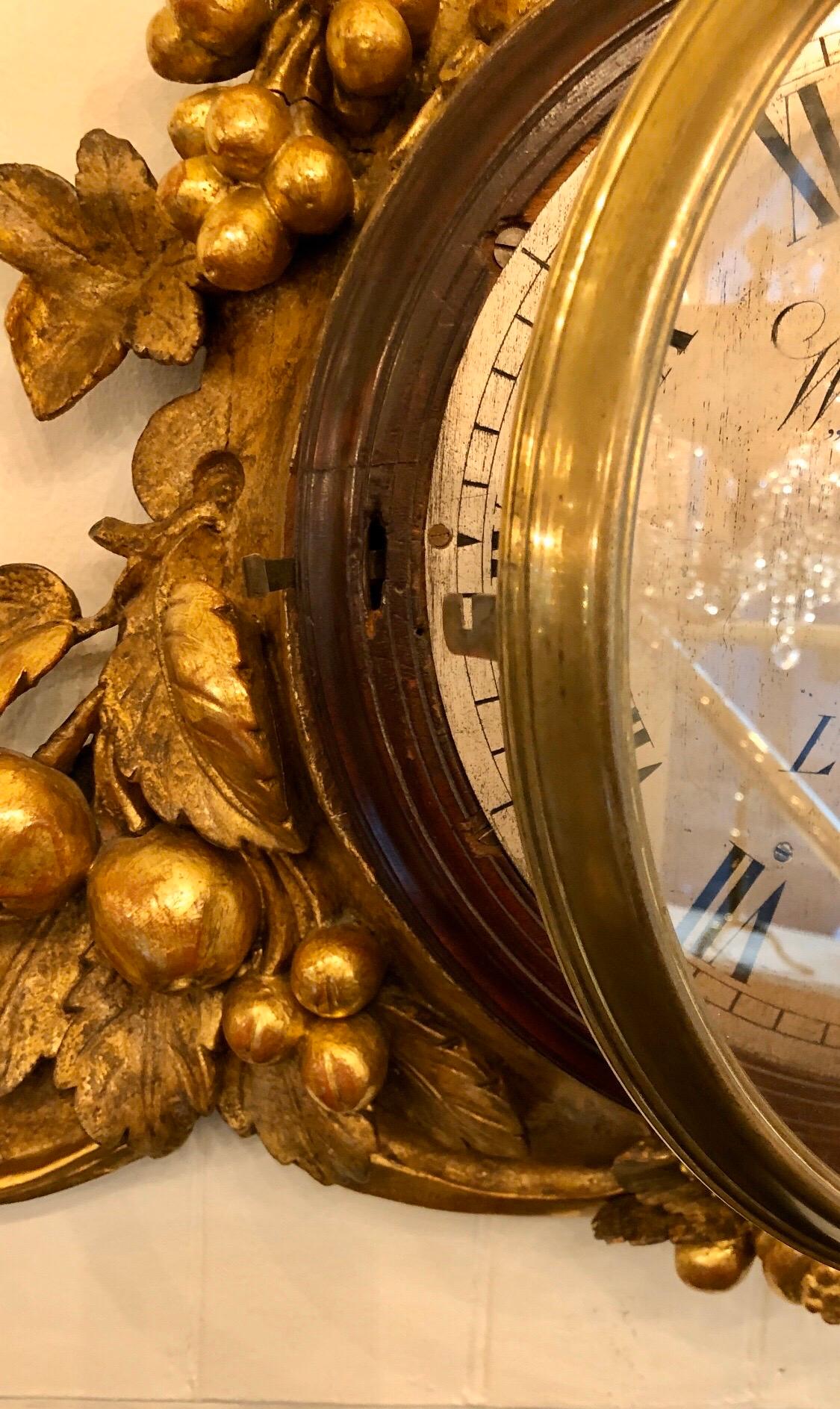 Grand Regency Gilt Wall Mounted Clock by Wm Johnson London For Sale 5