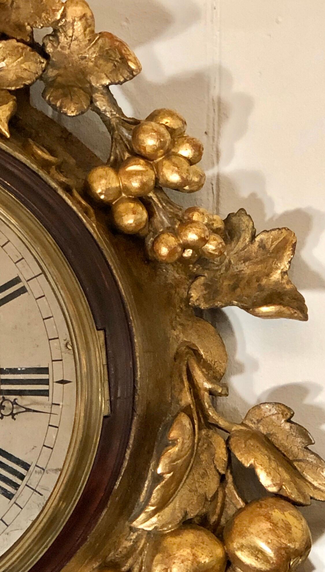 English Grand Regency Gilt Wall Mounted Clock by Wm Johnson London