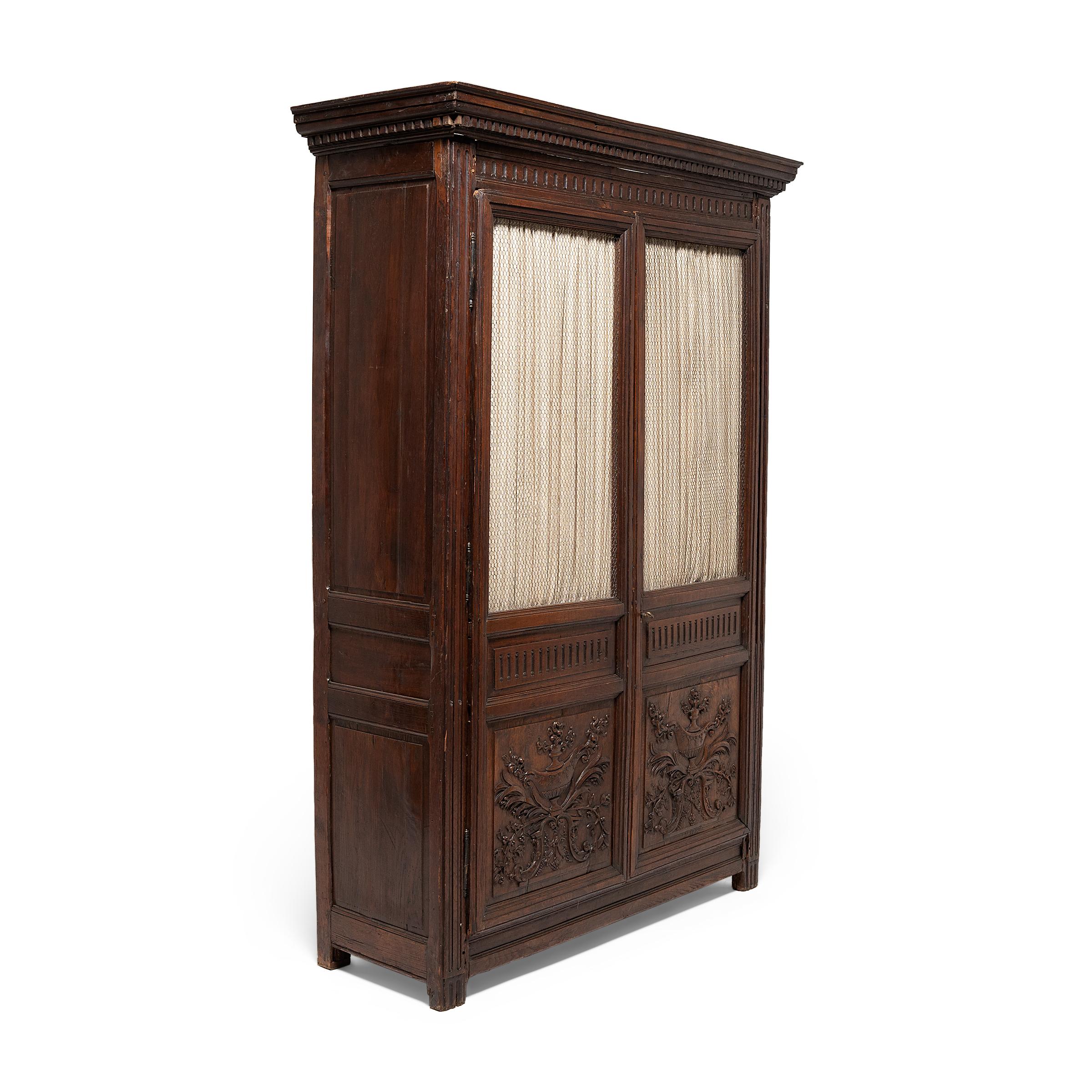 French Grand Renaissance Revival Armoire with Wire Screens, circa 1800 For Sale