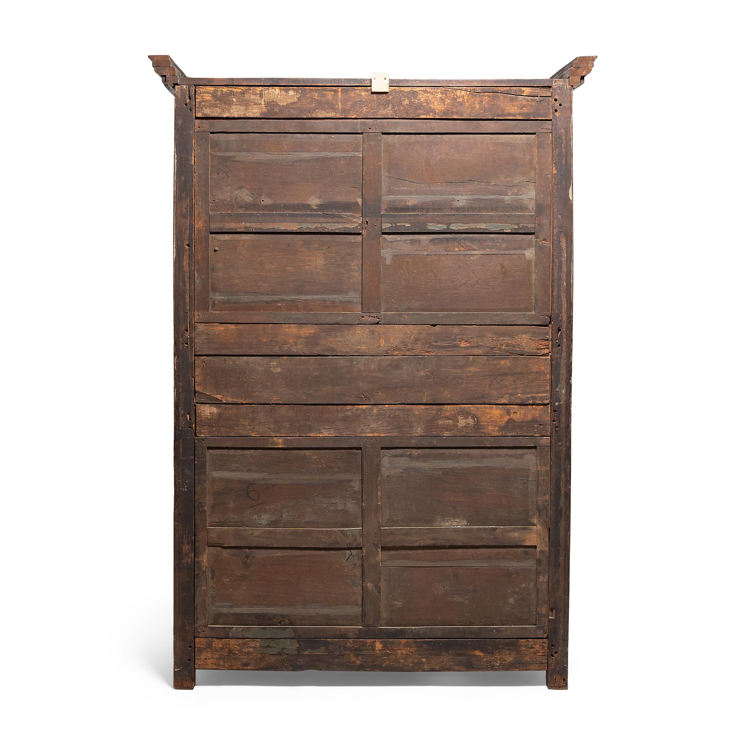 Fabric Grand Renaissance Revival Armoire with Wire Screens, circa 1800 For Sale