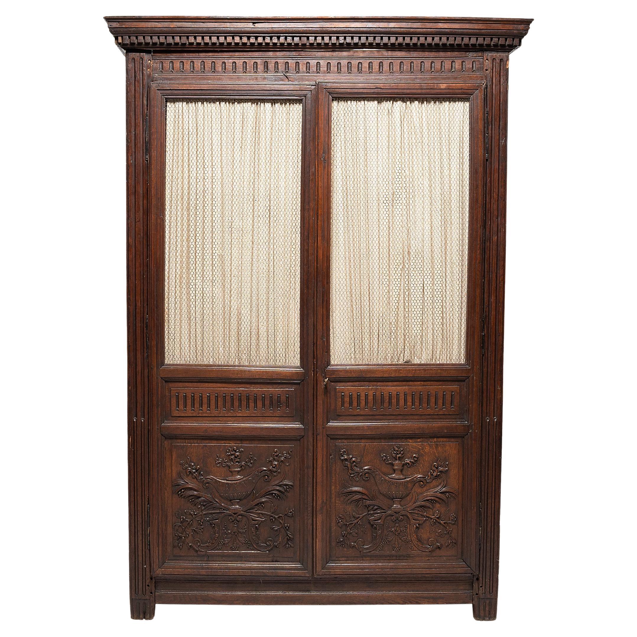 Grand Renaissance Revival Armoire with Wire Screens, circa 1800 For Sale