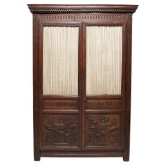 Antique Grand Renaissance Revival Armoire with Wire Screens, circa 1800