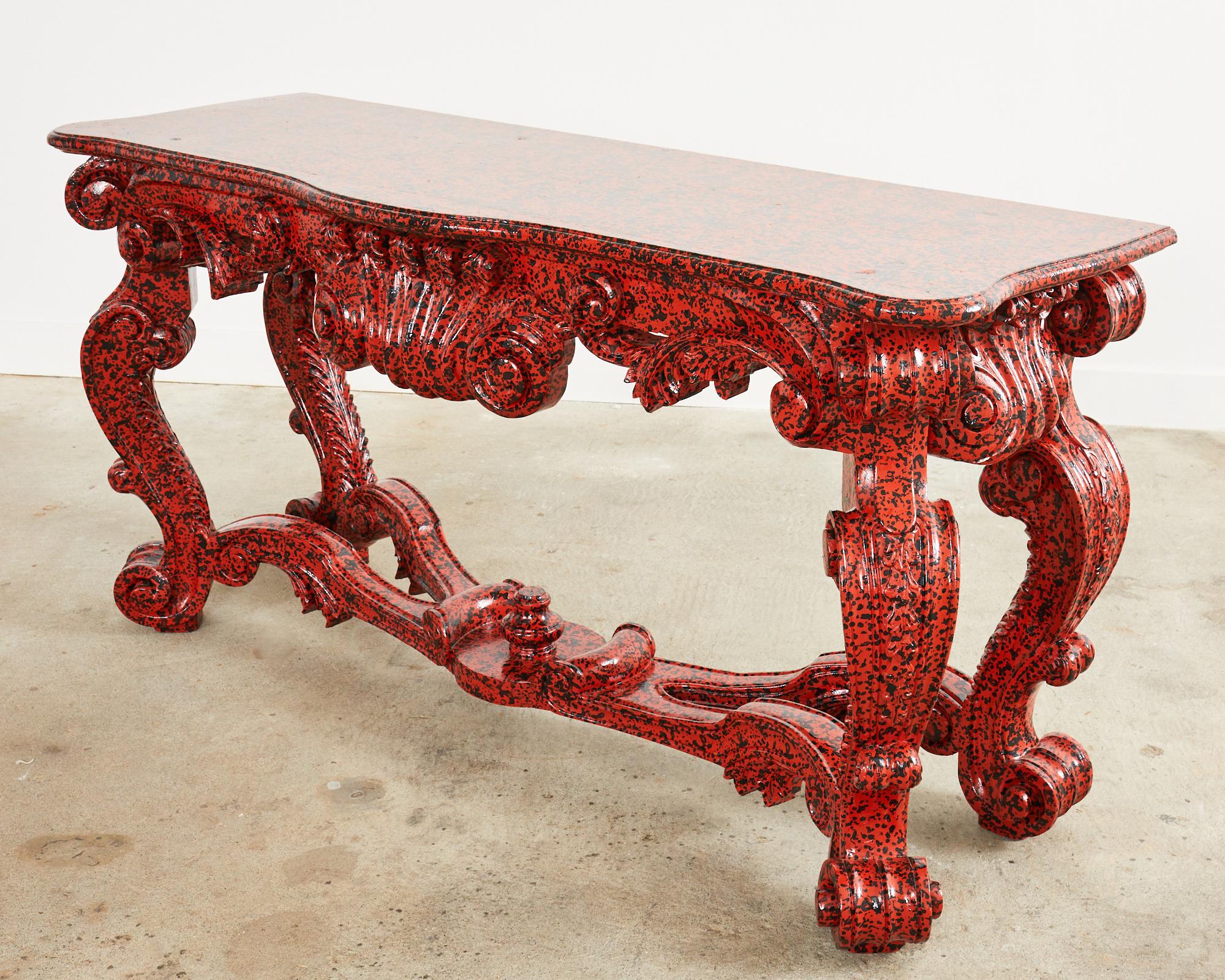 American Grand Rococo Style Mahogany Console Table Speckled by Ira Yeager For Sale