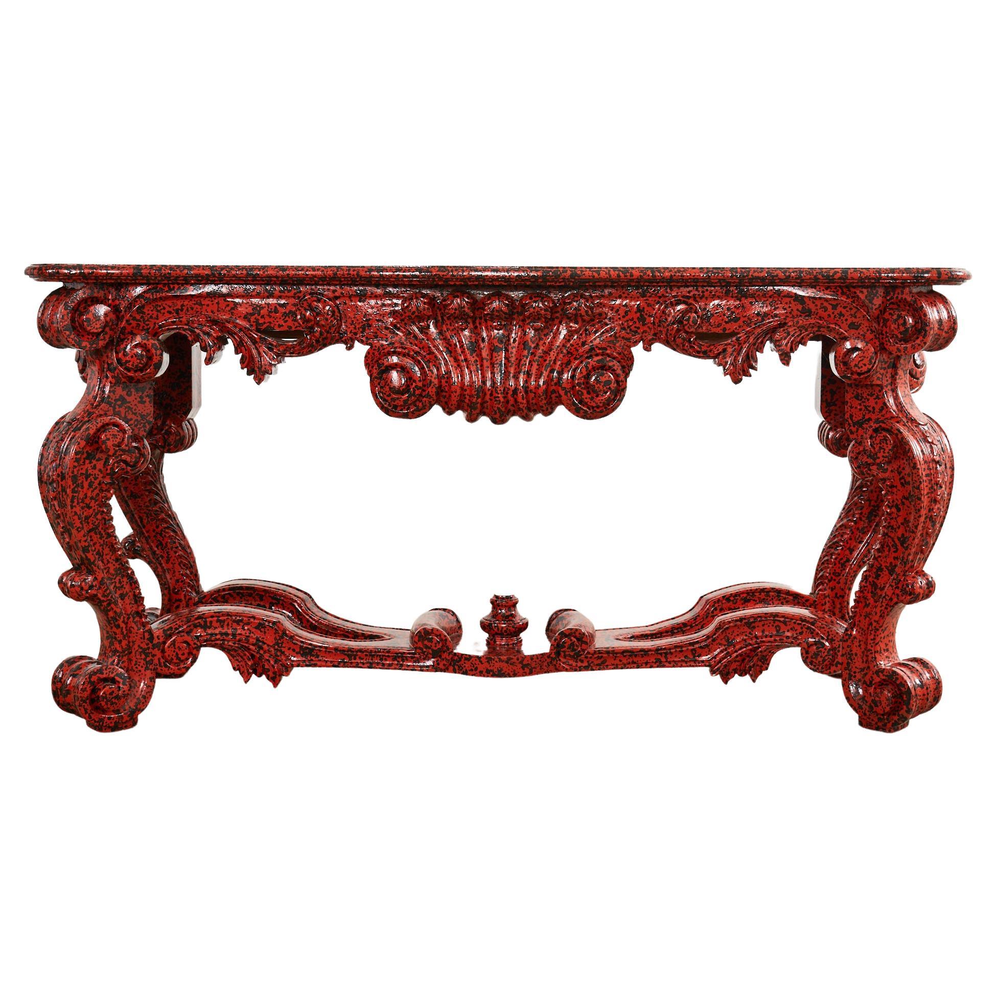 Grand Rococo Style Mahogany Console Table Speckled by Ira Yeager For Sale