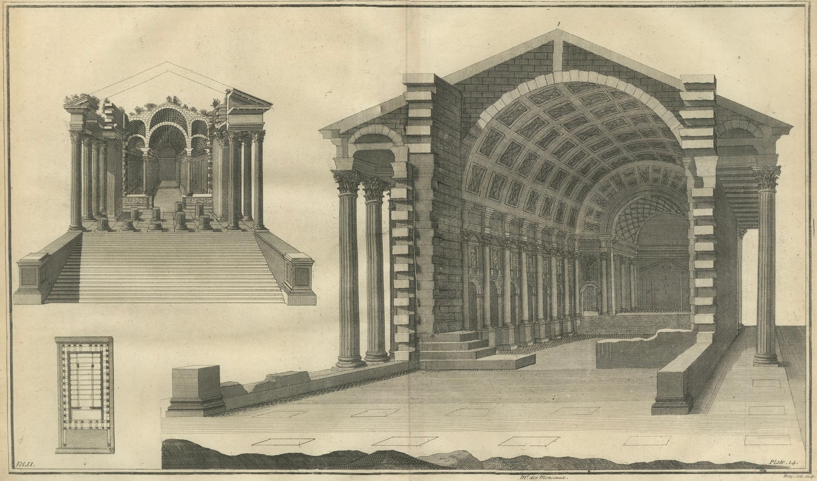Grand Roman Basilica Interior, Antique Engraving by Montfaucon, 1721