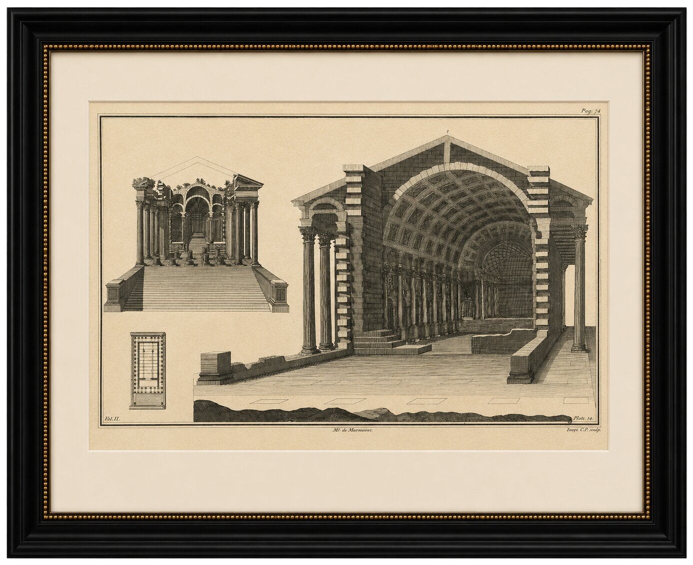 Grand Roman Basilica Interior, Antique Engraving by Montfaucon, 1721 For Sale