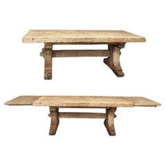 Grand Rustic Trestle Dining Table in Solid Oak with 2 Leaves