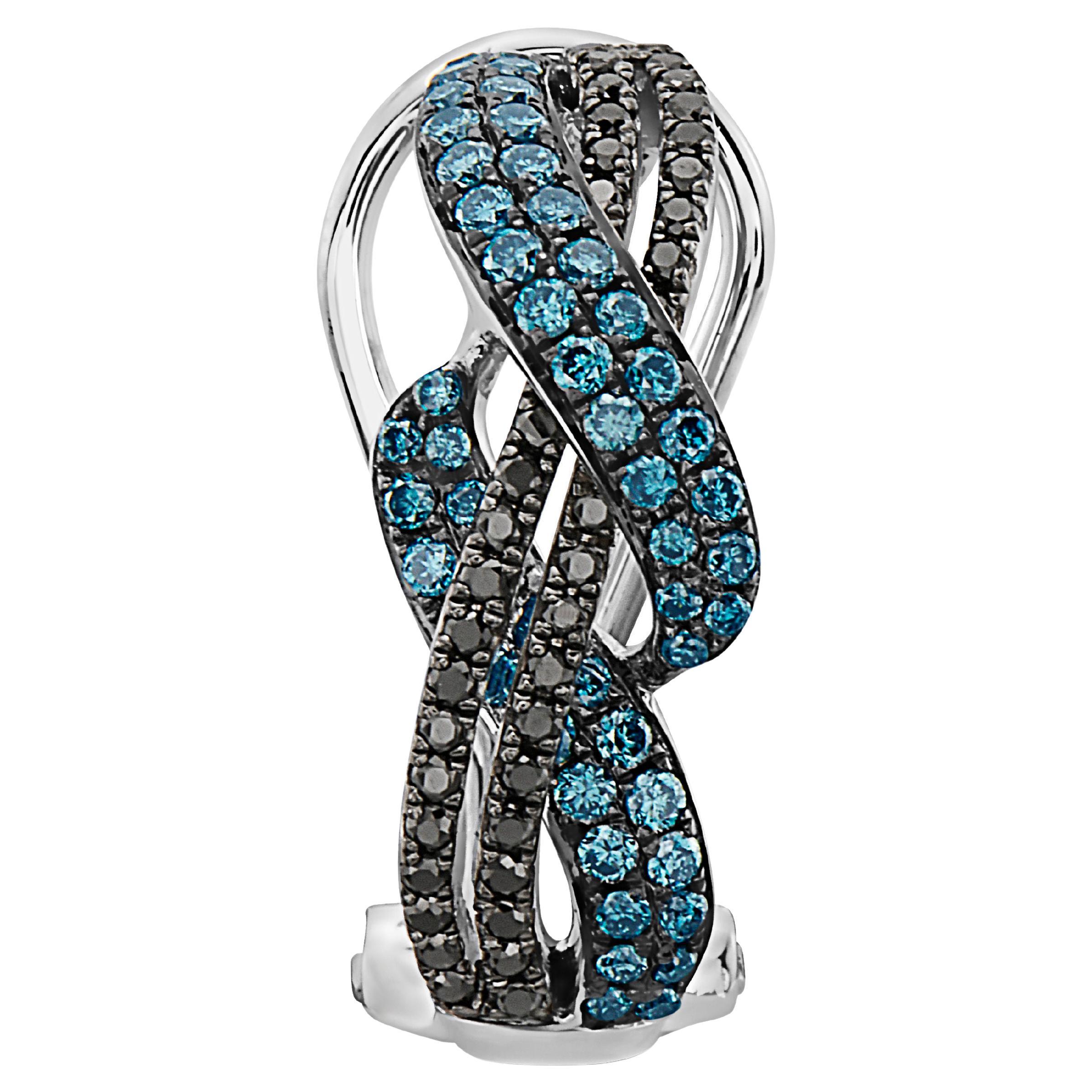 Grand Sample Sale Earrings 3/4 cts Blue and Black Diamonds Set in 14K White Gold For Sale