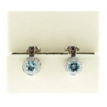 Grand Sample Sale Earrings Featuring 3/4 Cts. Sea Blue Aquamarine, 1/10 Cts. For Sale