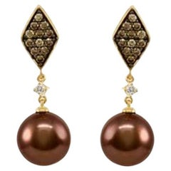 Boucles d'oreilles en forme de grand échantillon avec perles de chocolat et diamants Vanilla