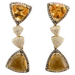 Boucles d'oreilles en forme de grand échantillon de vente avec citrine cannelle et diamants chocolat
