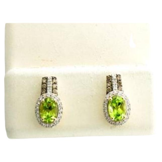 Grand Sample Sale Earrings Featuring Green Apple Peridot Chocolate Diamonds For Sale