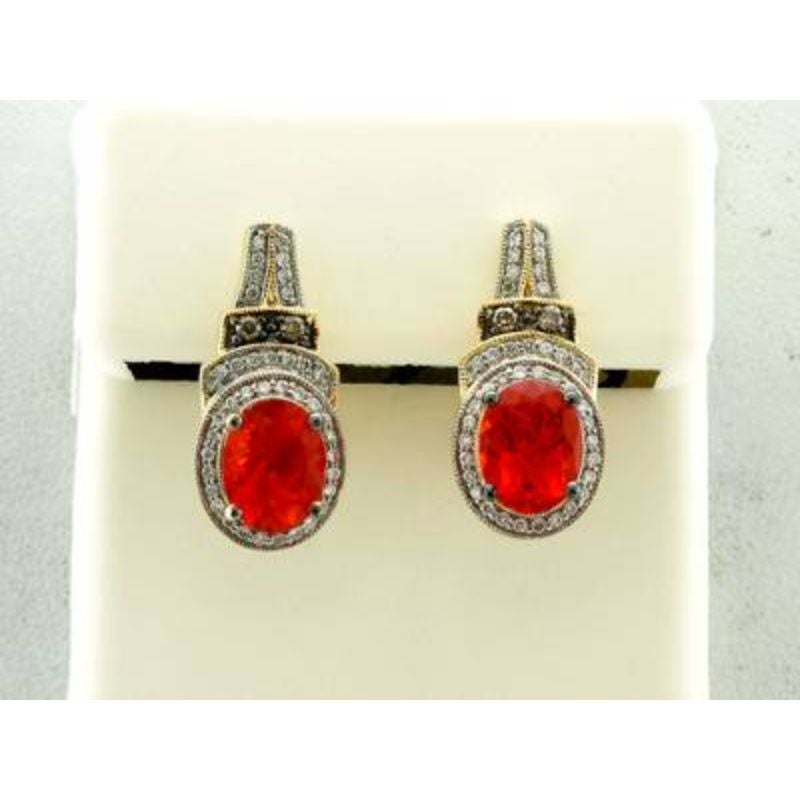 Grand Sample Sale Earrings Featuring Neon Tangerine Fire Opal Chocolate Diamond For Sale