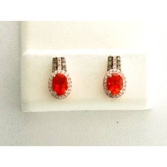 Grand Sample Sale Earrings Featuring Neon Tangerine Fire Opal Chocolate Diamonds