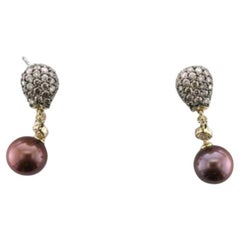 Boucles d'oreilles en échantillon de vente avec perles et diamants chocolat