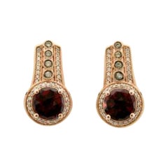 Pendientes de la Gran Venta de Muestras con Diamantes de Chocolate Rodolita Frambuesa