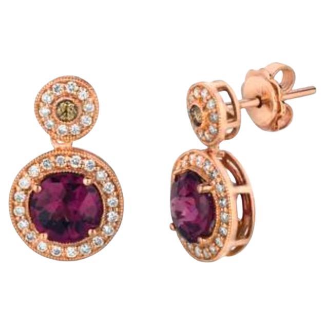 Grand Sample Sale Earrings Featuring Raspberry Rhodolite Chocolate Diamonds For Sale