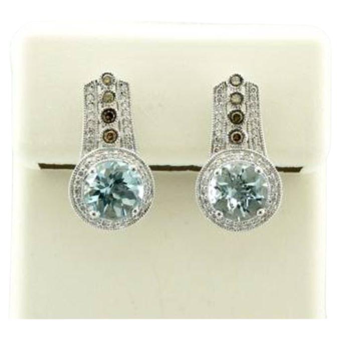 Grand Sample Sale Earrings featuring Sea Blue Aquamarine Chocolate Diamonds For Sale