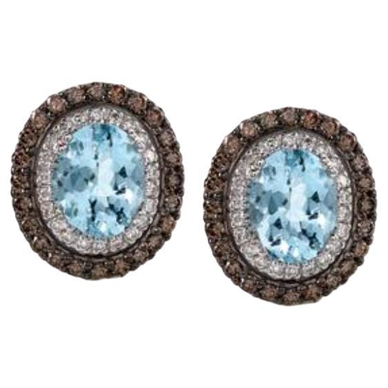 Große Sale-Ohrringe mit Meeresblauem Aquamarin und schokoladenbraunen Diamanten