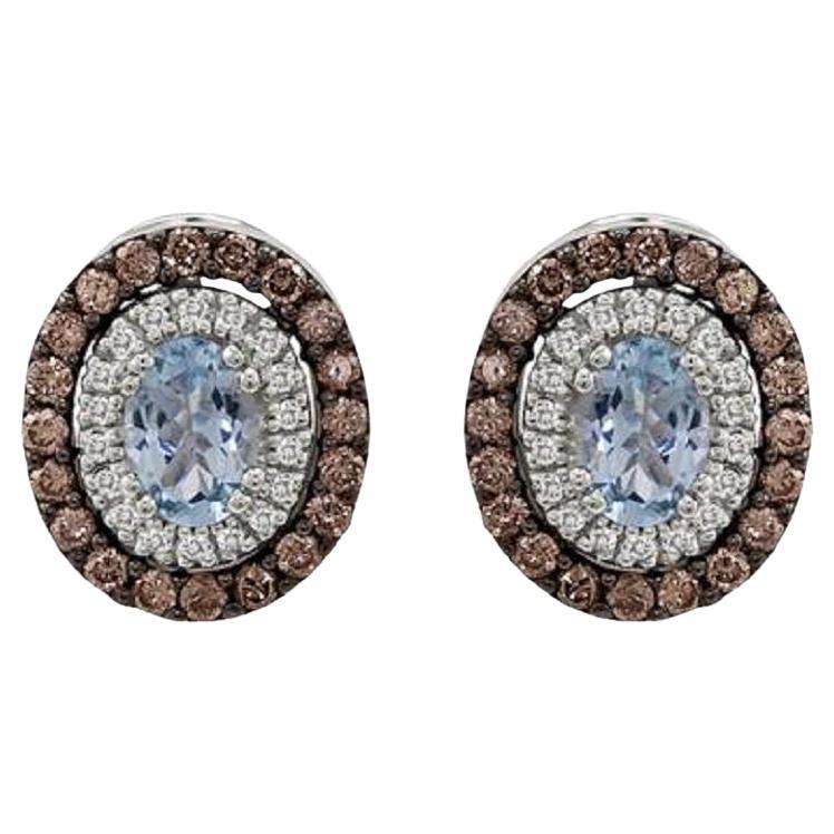 Grand Sample Sale Earrings Featuring Sea Blue Aquamarine Chocolate Diamonds For Sale