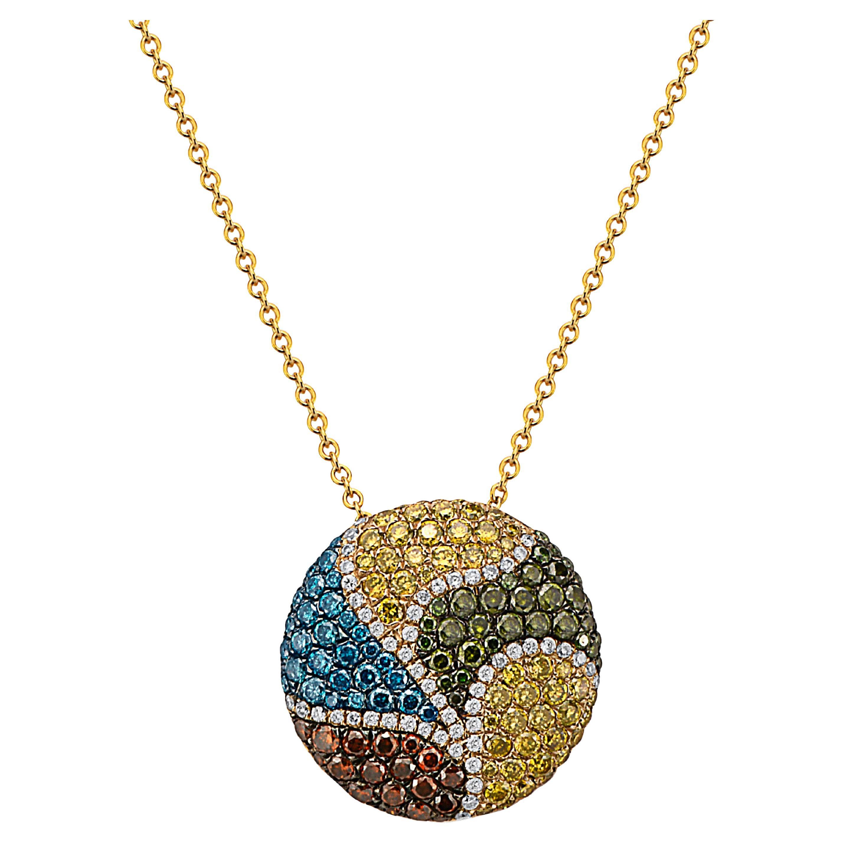 Ciondolo Grand Sample Sale 7/8 carati di diamanti bianchi verdi e blu, in oro giallo 14K
