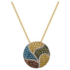 Grand Sample Sale Pendant 7/8 Cts Green Blue White Diamonds, in 14K Yellow Gold