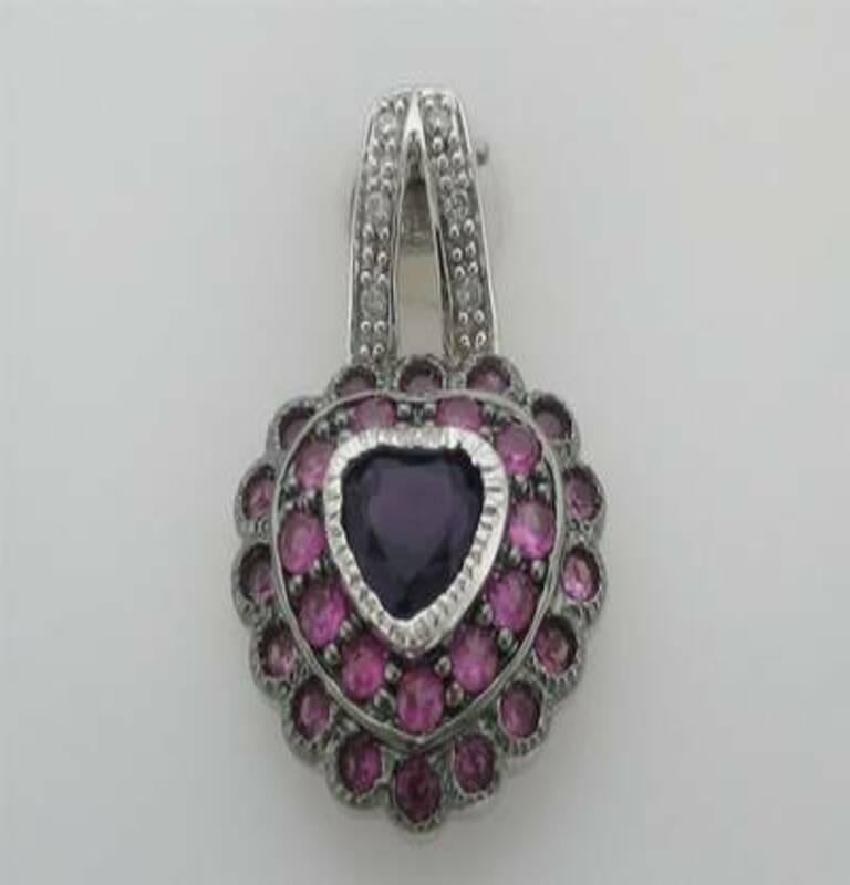 Grand Sample Sale Pendant featuring Grape Amethyst, Bubble Gum Pink Sapphire V For Sale