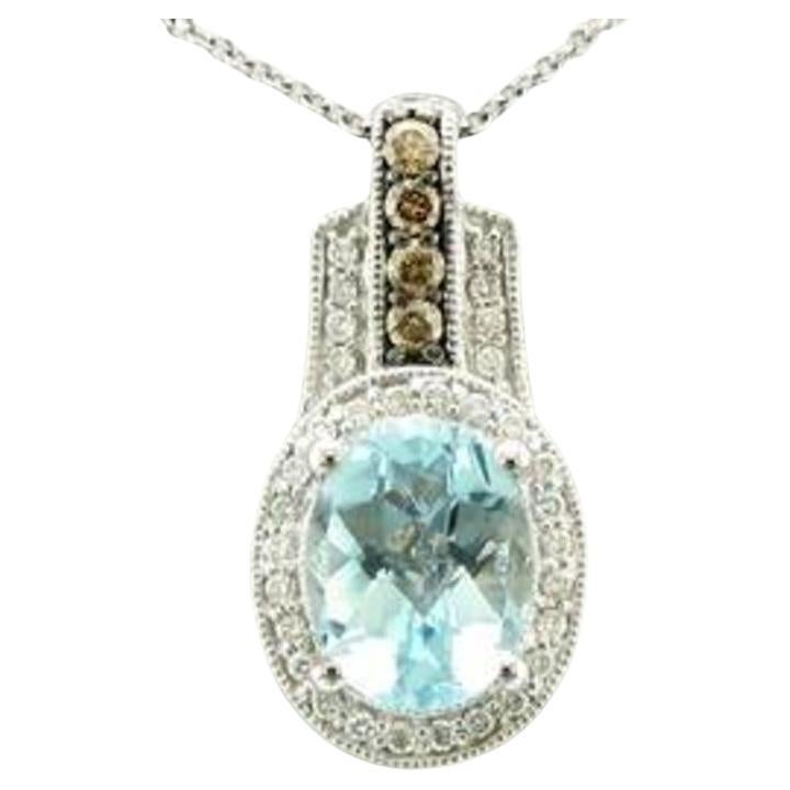 Pendentif en forme de grand chantillon avec aigue-marine bleu marine et diamants chocolat