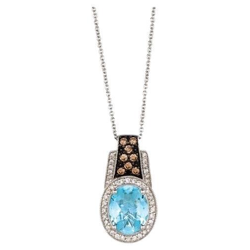 Pendentif en forme de grand chantillon avec aigue-marine bleu marine et diamants chocolat