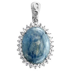 Grand Sample Sale Pendant Natural Fancy Blue Kyanite, White Topaz, Set in Silver
