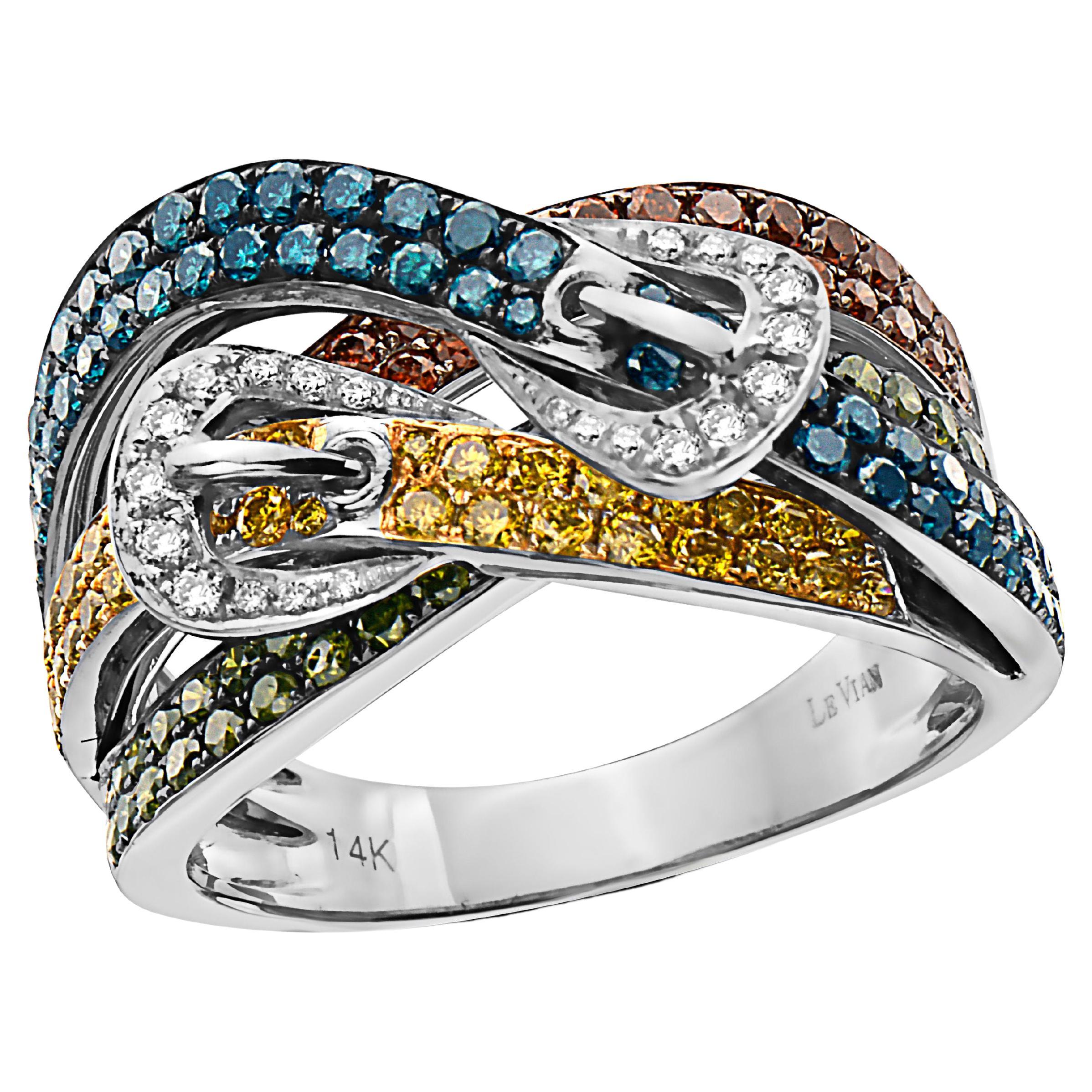 Großer Grand Sample Sale-Ring mit 1 1/2 Karat roten, grünen und weißen Diamanten, gefasst in 14K Weißgold