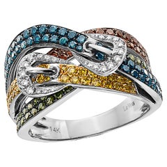 Großer Grand Sample Sale-Ring mit 1 1/2 Karat roten, grünen und weißen Diamanten, gefasst in 14K Weißgold