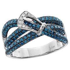 Grand Sample Sale Ring 1 1/8 Cts Blue and White Natural Diamonds, 14K White Gold