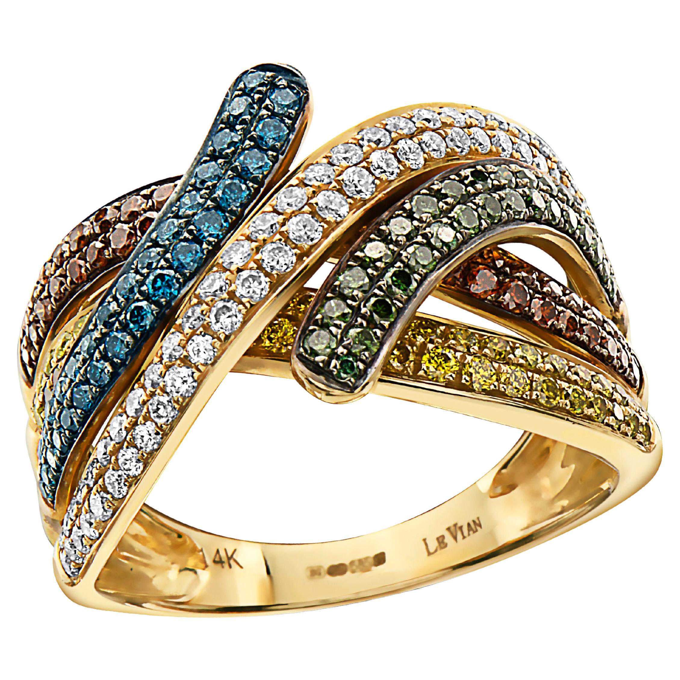 Grand Sample Sale Ring 1 1/8 Cts Yellow, Blue, White Diamonds in 14K Yellow Gold For Sale