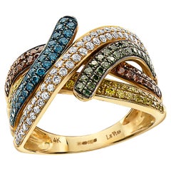 Grand Sample Sale Ring 1 1/8 Cts Yellow, Blue, White Diamonds in 14K Yellow Gold