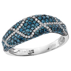 Grand Sample Sale Ring 3/4 Cts Blue and White Natural Diamonds in 14K White Gold
