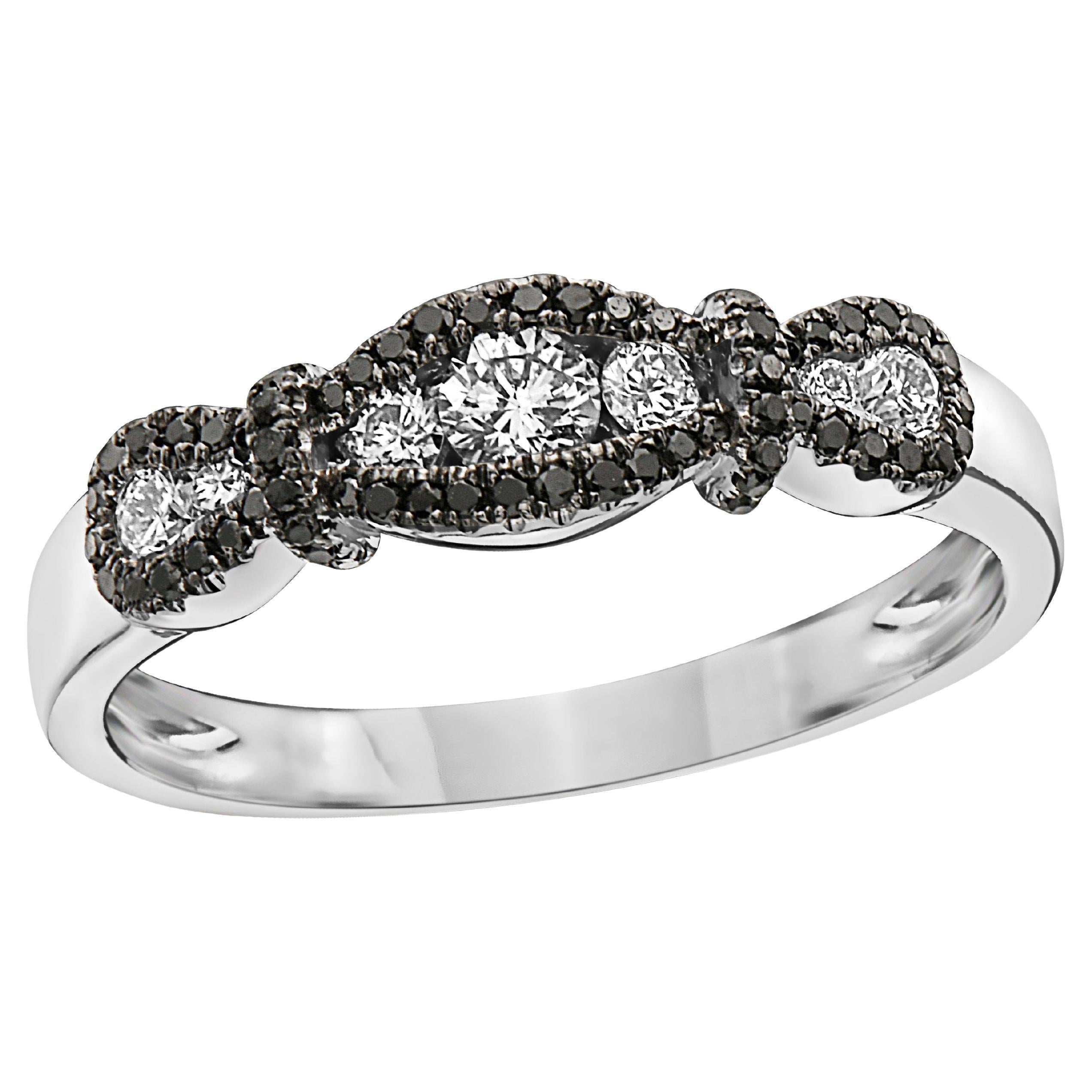 Grand Sample Sale Ring 3/8 Cts White and Black Natural Diamonds, 14K White Gold For Sale
