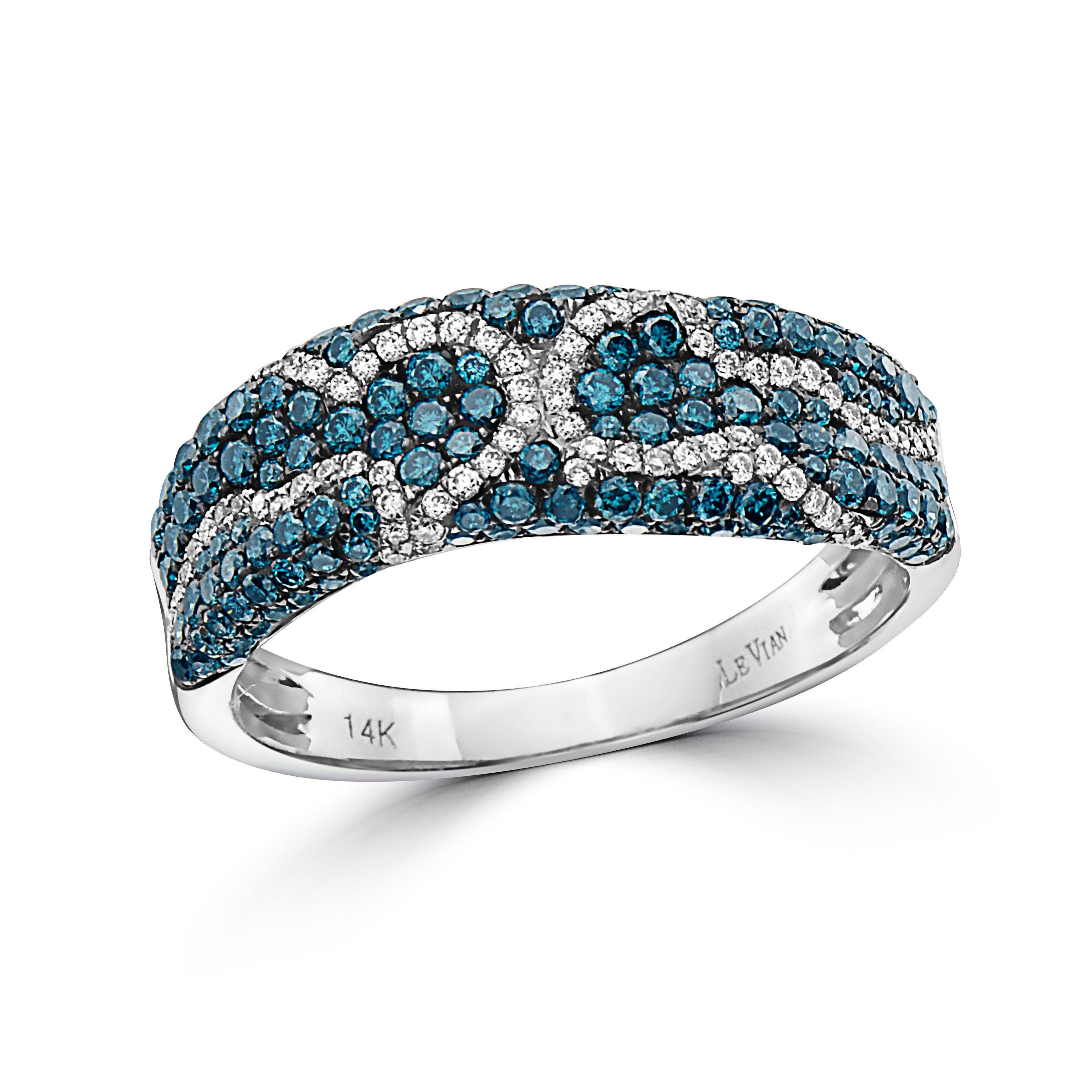 Grand Sample Sale Ring 7/8 cts Blue and White Natural Diamonds in 14K White Gold For Sale