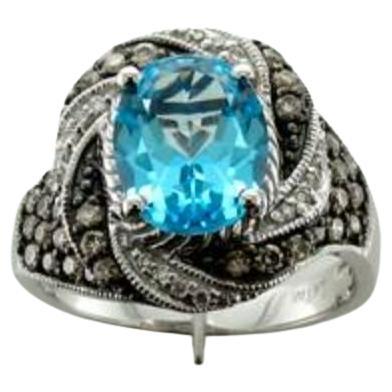 Großer Sale-Ring mit blauem Topas und schokoladenbraunen Diamanten im Angebot