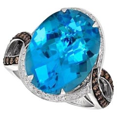 Grand Sample Sale Ring Featuring Blue Topaz Chocolate Diamonds, Vanilla