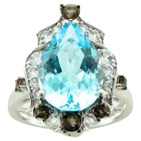 Bague de vente grand échantillon avec topaze bleue, topaze vanille et quartz chocolat