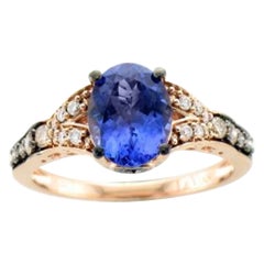 Großer Verkaufsring mit blauem Tansanit und schokoladenbraunen Diamanten, Vani