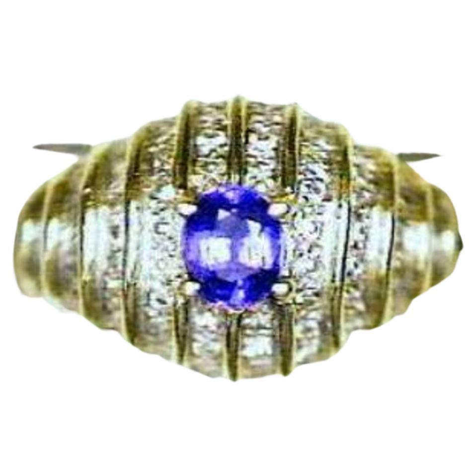 Grand Sample Sale Ring Featuring Blueberry Tanzanite Set in 14K For Sale
