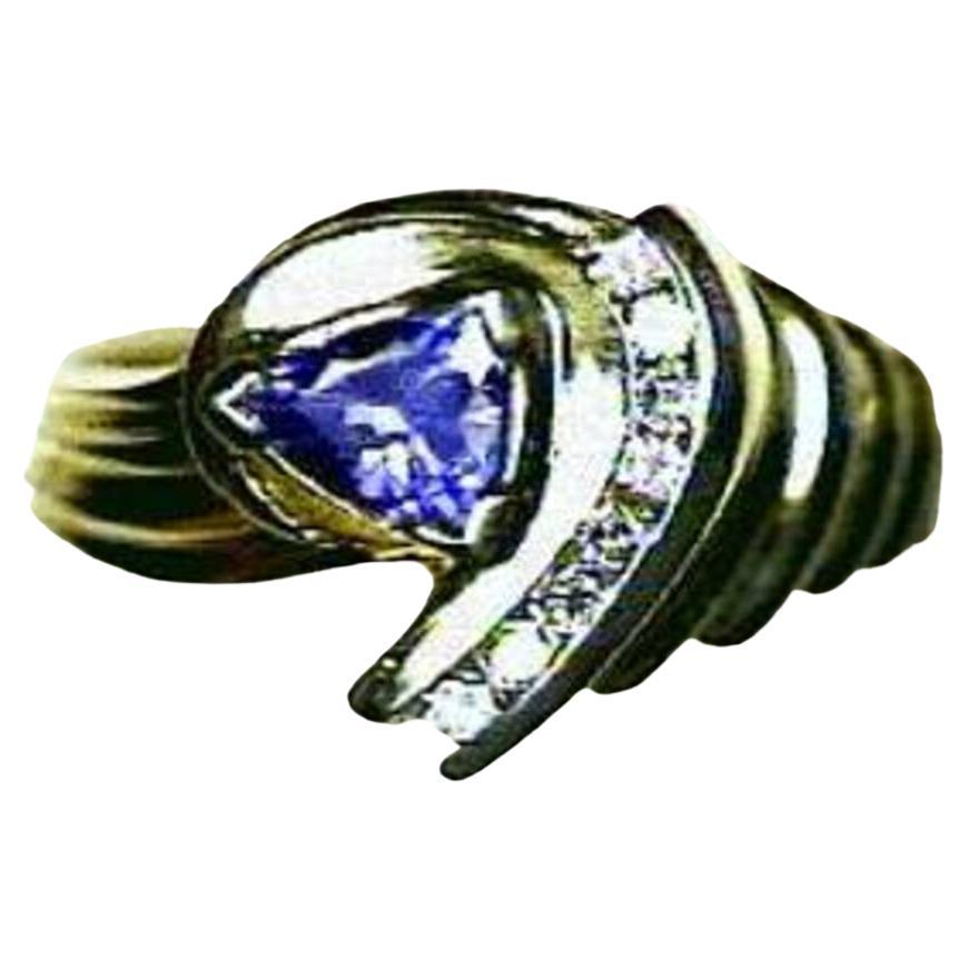 Grand Sample Sale Ring Featuring Blueberry Tanzanite Set in 14k Honey Gold For Sale