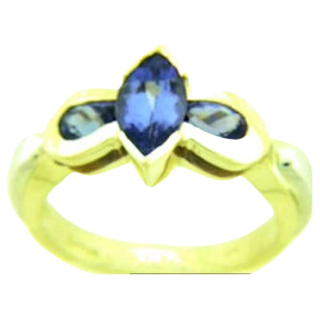 Grand Sample Sale Ring Featuring Blueberry Tanzanite, Set in 14K Two Tone Gold For Sale