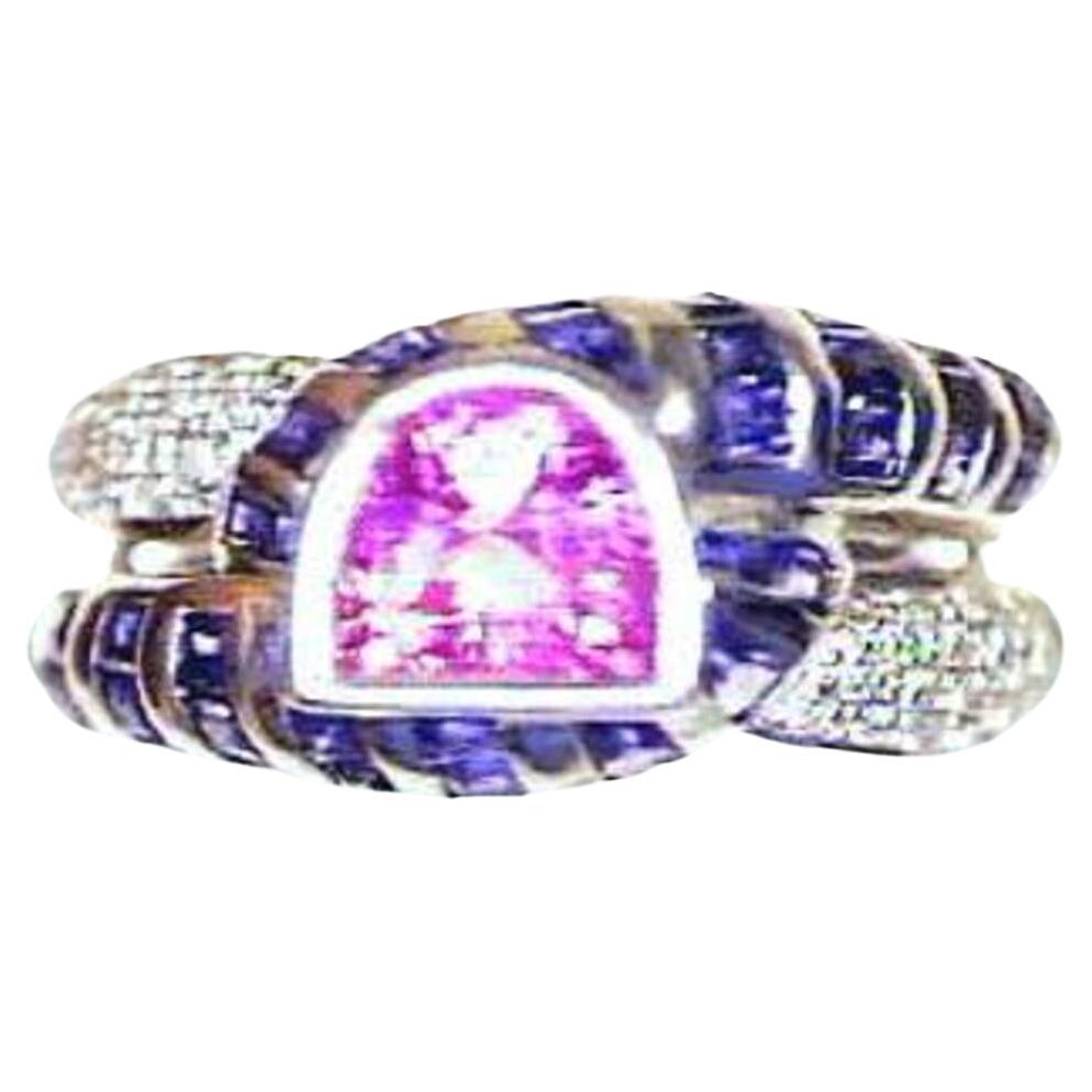 Grand Sample Sale Ring featuring Bubble Gum Pink Sapphire, Blueberry Sapphire For Sale